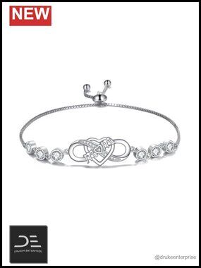 S925 Sterling Silver Mom Nana Infinity Heart Bracelet Adjustable 7+2in